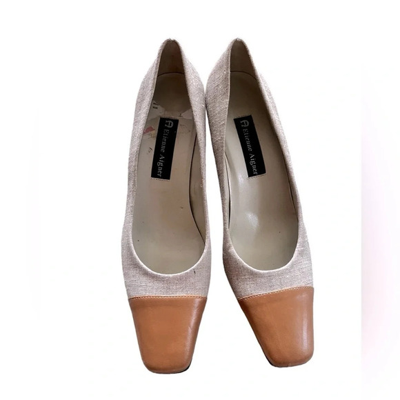 Etienne Aigner sz 8 square toe leather heels excellent condition 2.5 inch heel - Picture 1 of 5